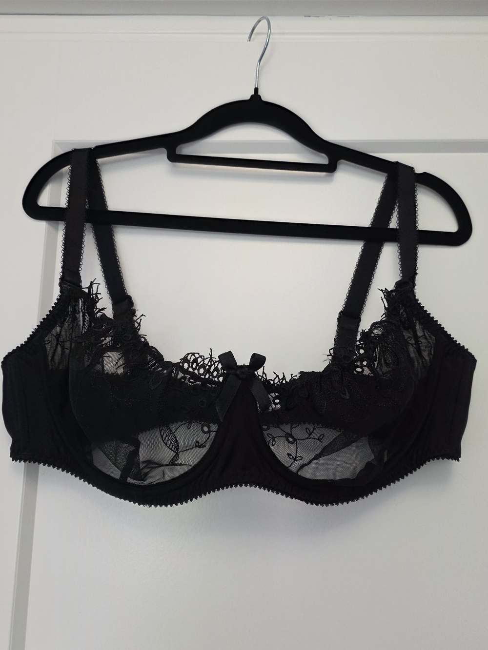 42 C Sheer Lace Underwire Balconette Bra - Black